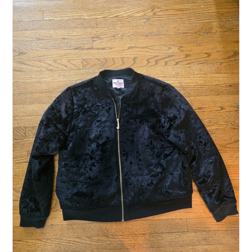 Vtg Y2K Juicy Couture Black Velour Quilted Zip Front Jacket Women's size XL